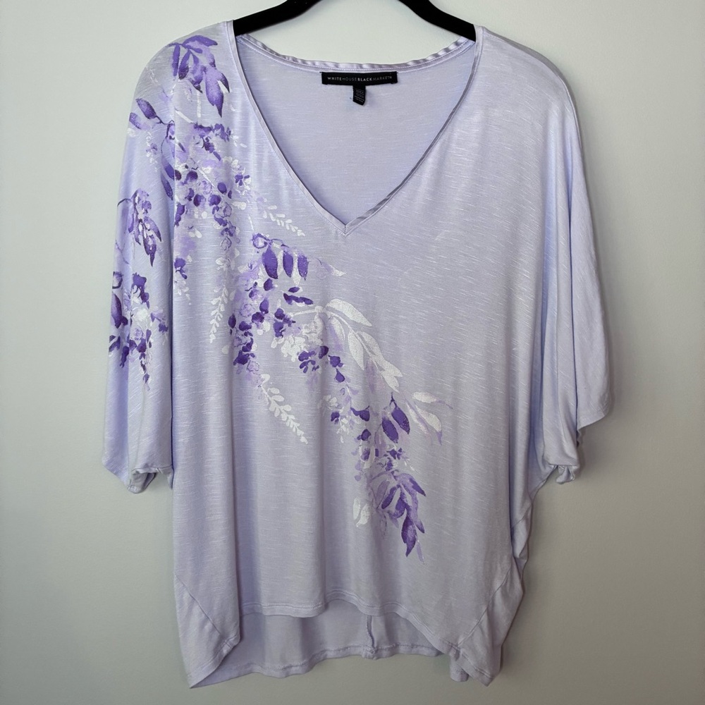 White House Black Market Lavender Floral Wisteria Blouse Dolman sleeve